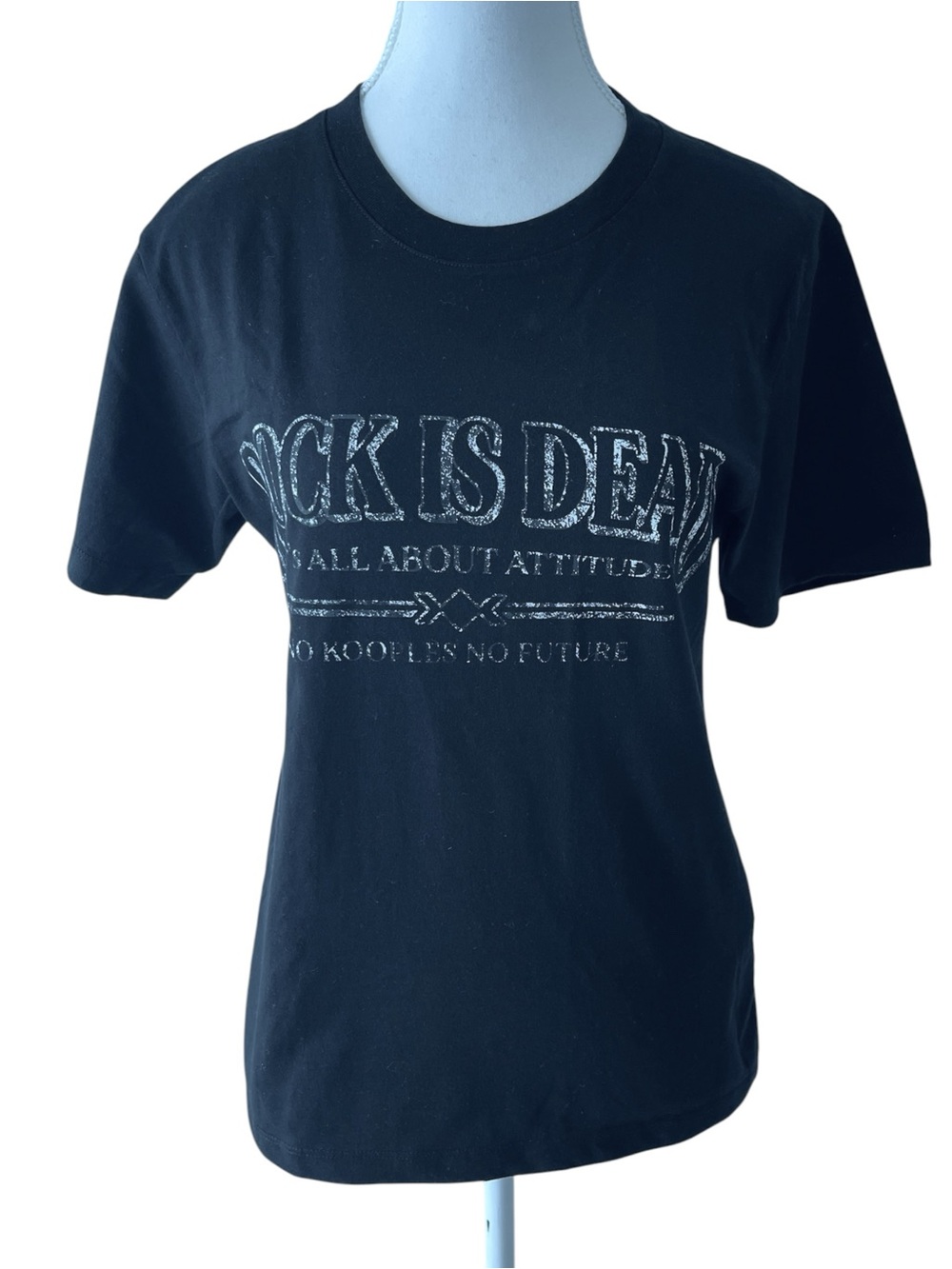 The Kooples Black Vintage Graphic 'Rock Is Dead' Short Sleeve Tee Size XS